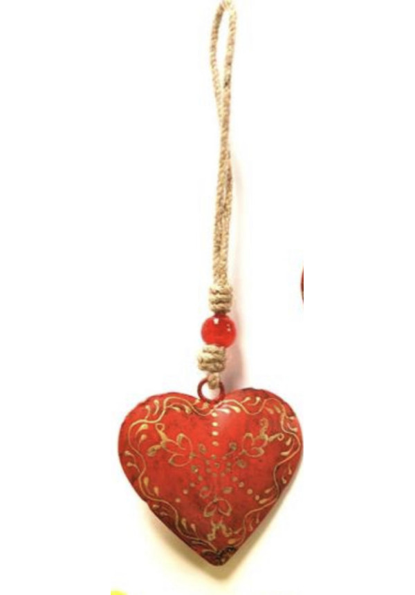 Colgante corazón hecho de metal y pintado a mano 15cm 