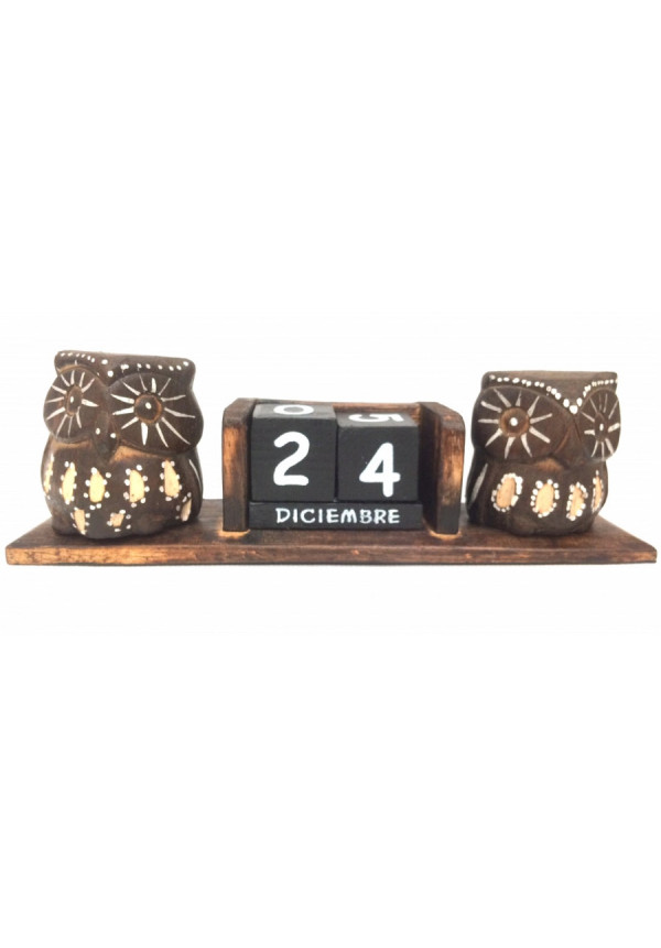 Calendario 2 Buhos en madera 20 cm