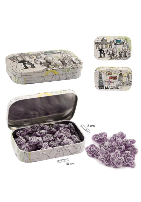 Caramelos violeta con azúcar lata Madrid 60g