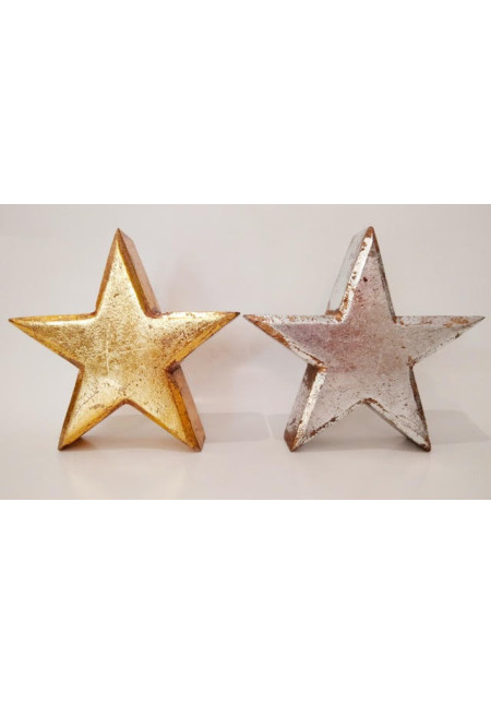 Estrella de Madera Hecha a Mano Oro/Plata 20 cm