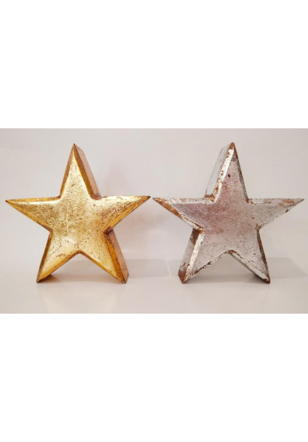 Estrella de Madera Hecha a Mano Oro/Plata 20 cm