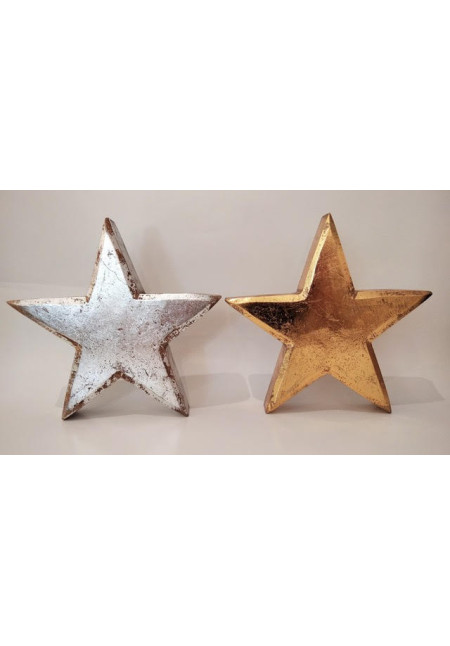 Estrella de madera hecha a mano color oro/plata 12cm