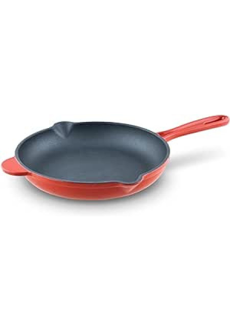 Sartén de Hierro Fundido - Skillet Hierro Fundido Esmaltado apto para Inducción, Horno y Barbacoa, Plancha antiadherente (24 CM)