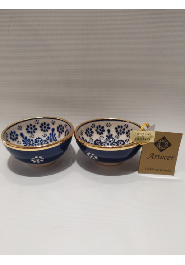 Cuenco 7,5 cm en Cerámica, decorado a mano en relieve  con Oro 24K. Piezas Certificadas.  Fabricado en España.