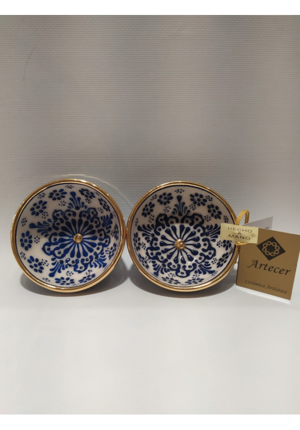  Cuenco 7,5 cm en Cerámica, decorado a mano en relieve  con Oro 24K. Piezas Certificadas.  Fabricado en España.