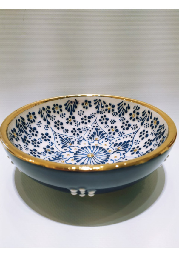  Cuenco 15 cm en Cerámica, decorado a mano en relieve  con Oro 24K. Piezas Certificadas.  Fabricado en España.