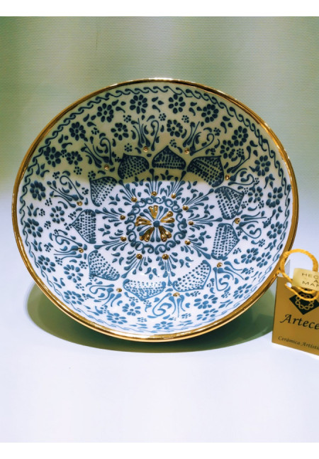  Cuenco 20cm en Cerámica, decorado a mano en relieve  con Oro 24K. Piezas Certificadas.  Fabricado en España.