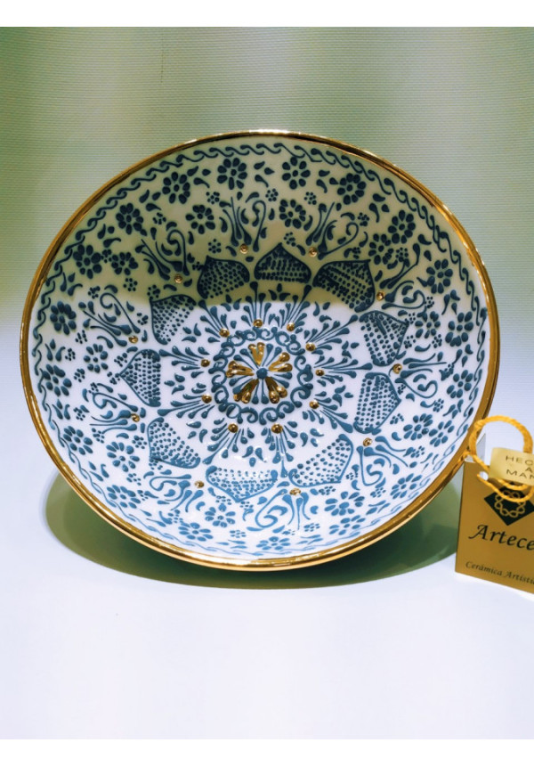  Cuenco 20cm en Cerámica, decorado a mano en relieve  con Oro 24K. Piezas Certificadas.  Fabricado en España.