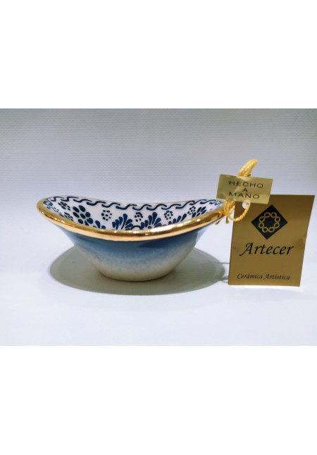 Ensaladera Ovalada 10x7 CM en Cerámica Decorad con Oro 24K. Hecho a mano. Fabricado en España.
