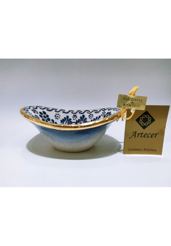 Ensaladera Ovalada 10x7 CM en Cerámica Decorad con Oro 24K. Hecho a mano. Fabricado en España.