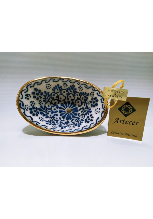 Ensaladera Ovalada 10x7 CM en Cerámica Decorad con Oro 24K. Hecho a mano. Fabricado en España.