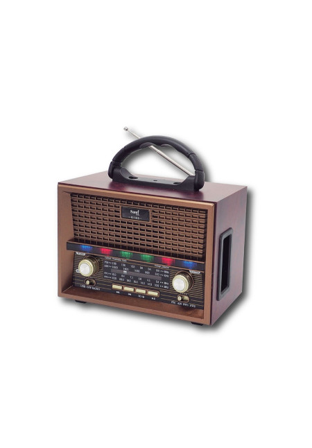 RADIO VINTAGE CON ASA COLOR MADERA4 BANDAS AM/FM/SW 1-2