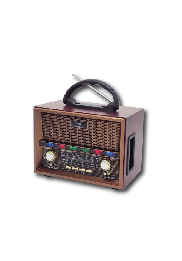 RADIO VINTAGE CON ASA COLOR MADERA4 BANDAS AM/FM/SW 1-2