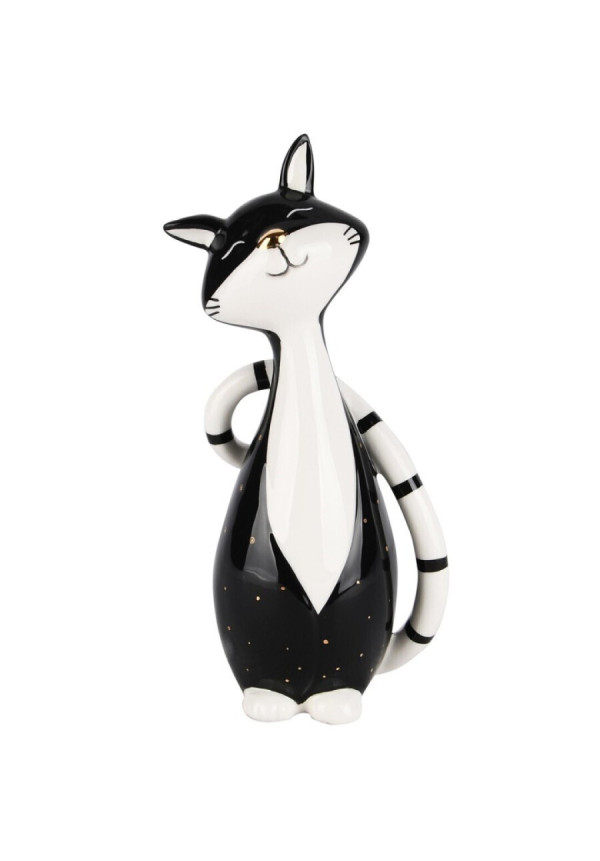DECO CAT MILA. BLACK/WHITE. CERÁMICA. 8X6X16CM