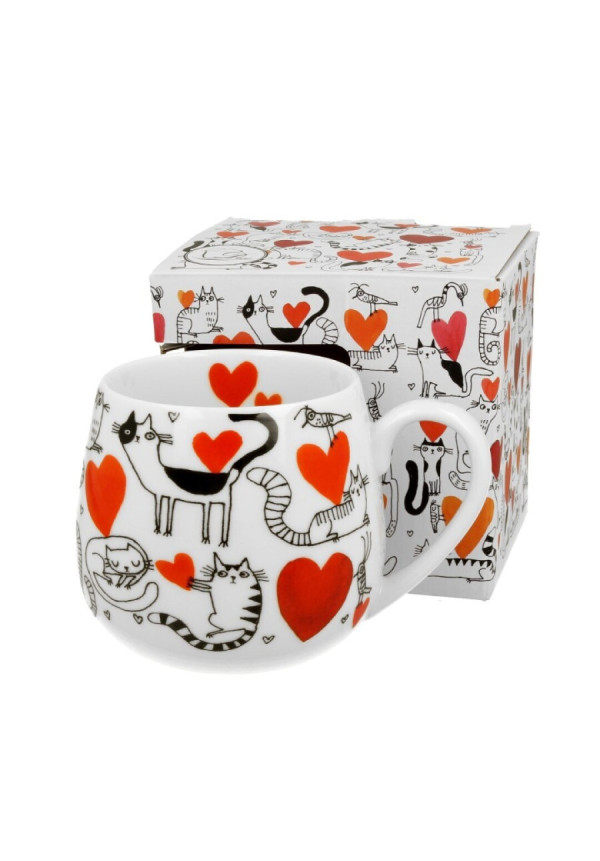 MUG ANCHO PORCELANA CAT HEARTS, 430ML