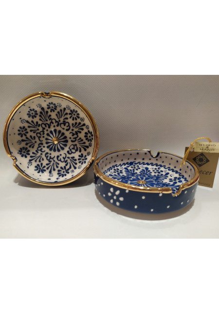 Cenicero 10 CM en Cerámica Decorado con Oro 24K. Hecho a mano. Fabricado en España. 