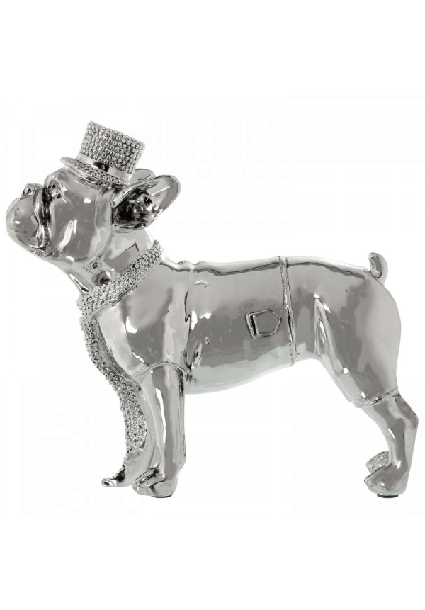 Figura Perro Resina Plateada _24x8x21,5cm