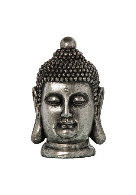 Cabeza Buda Resina Plateada 27x27x43cm
