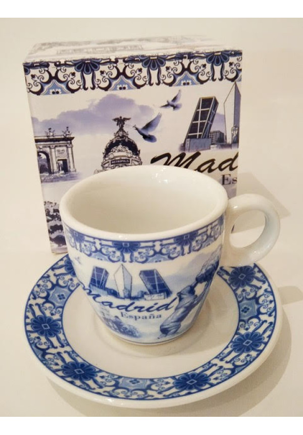 Taza café azul con plato Madrid