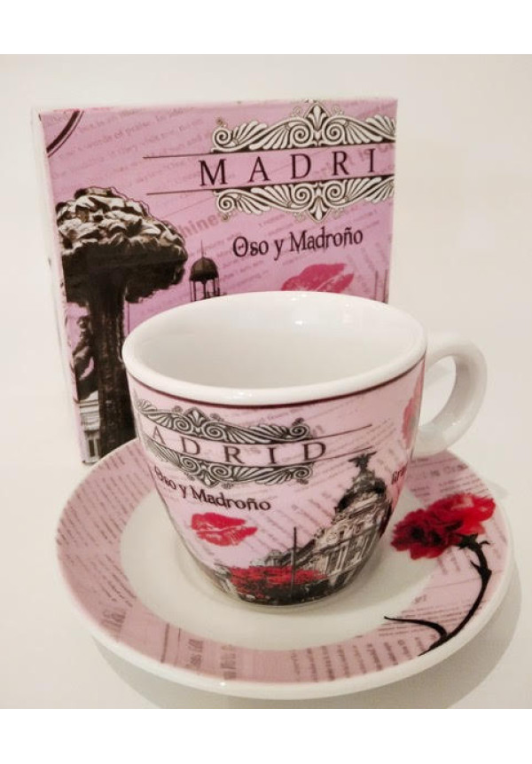 Taza café rosa con plato Madrid