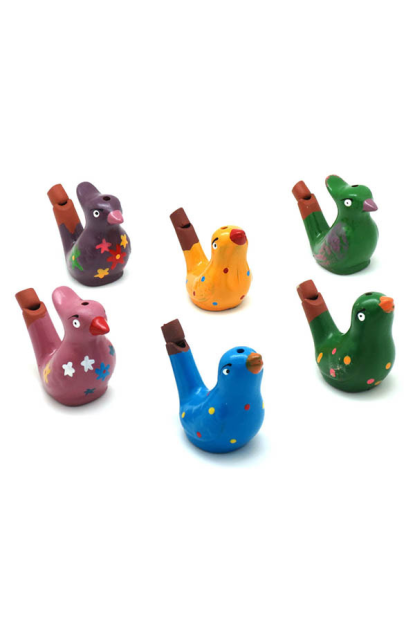 Silbato de agua en forma de pajarito, varios colores 