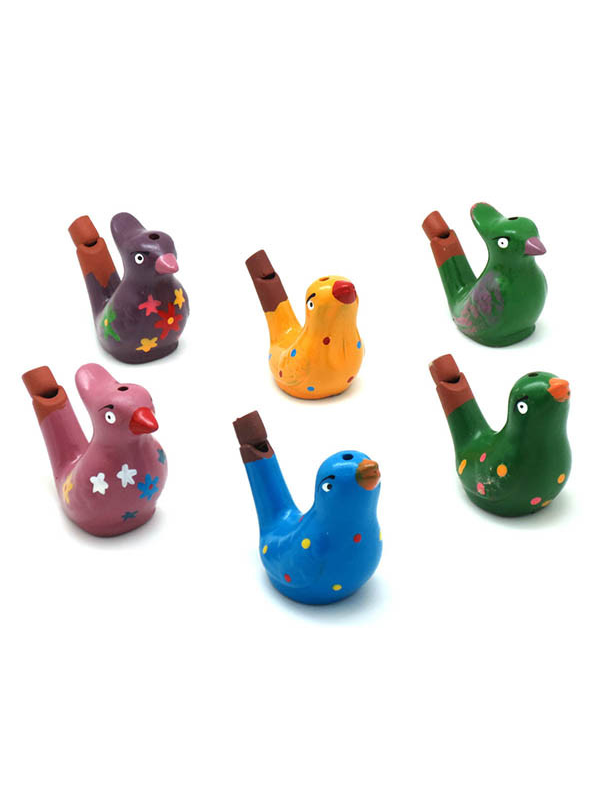 Silbato de agua en forma de pajarito, varios colores 