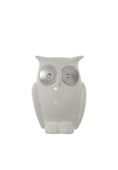 Figura Búho Cerámica Blanco-plata 15x13x22cm Figura Búho Cerámica Blanco-plata 15x13x22cm