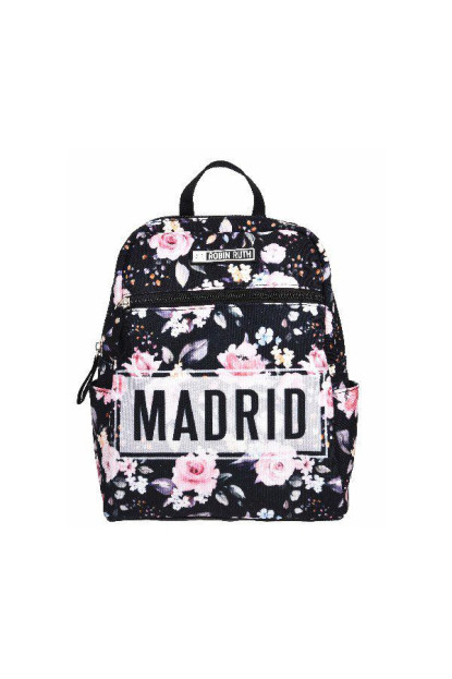 Mochila peq. Madrid rosas-negro