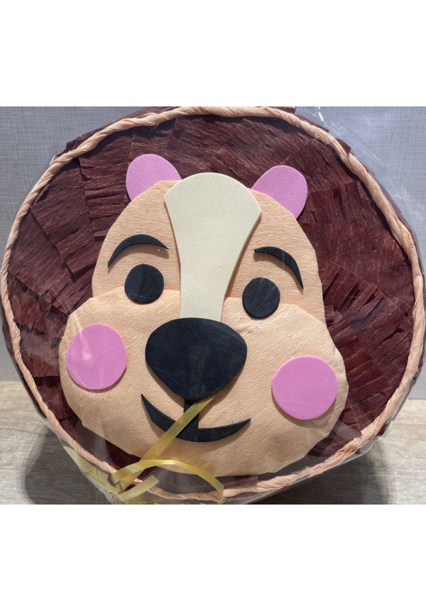 Piñata redonda echa en papel y a mano forma de animales 