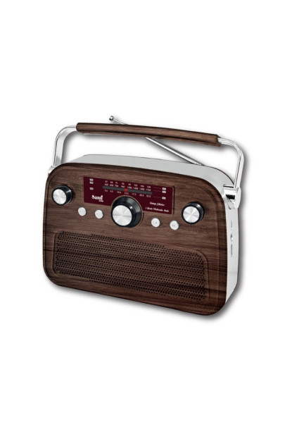 RADIO VINTAGE NOGAL/GRIS DIAL ANALOG. AM/FM/SW/BT