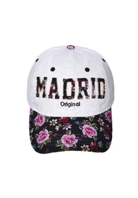 Gorra Madrid visera flores blanco-negro