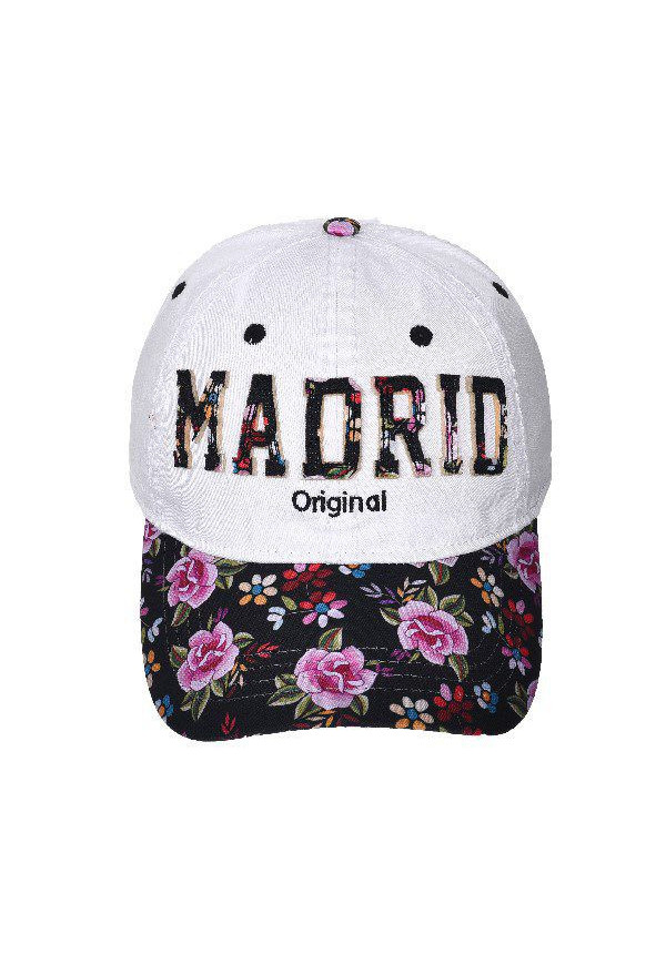 Gorra Madrid visera flores blanco-negro
