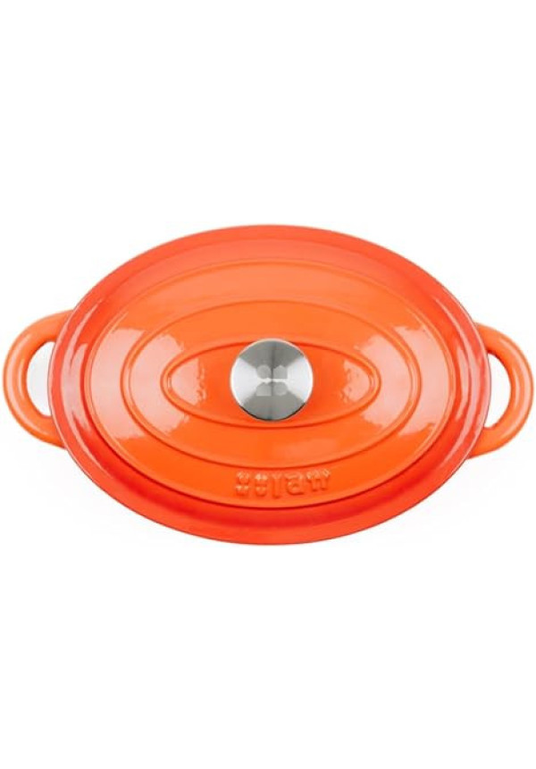 Cocotte Hierro Fundido Esmaltado Naranja. Olla Ovalada 29x21x11 CM - 3,85 L. Elegante, Resistente, Especial para Inducción y Apta para todos tipo de Cocina