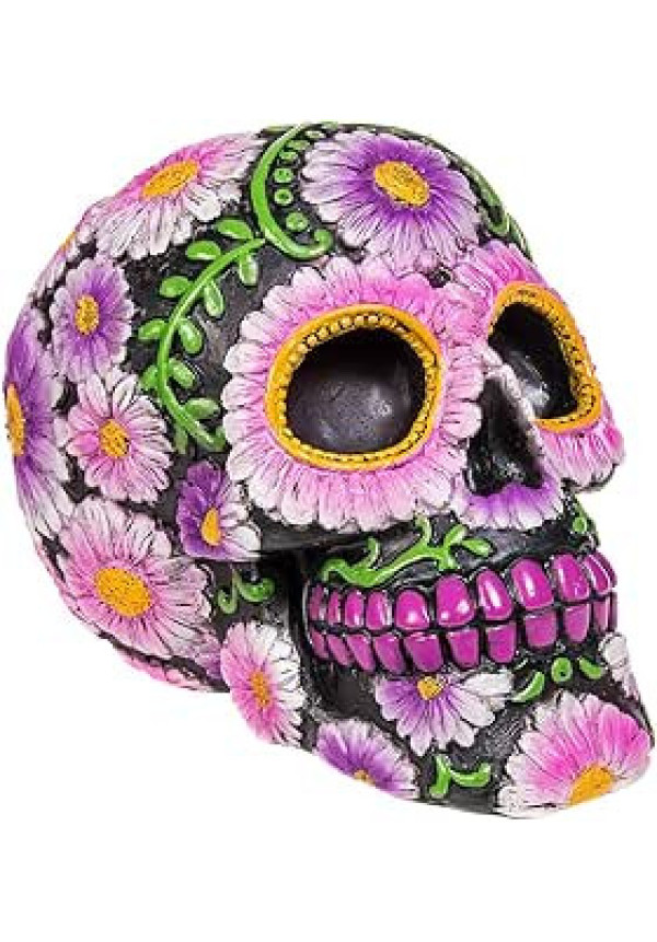 Figura Decorativa de 15 cm, con diseño de Calavera con Flores