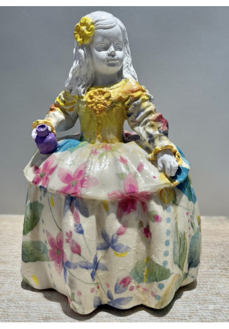 Figura Menina Margarita 15cm echa de escayola y decorada con Decoupage y Pintura Hecha a Mano. 
