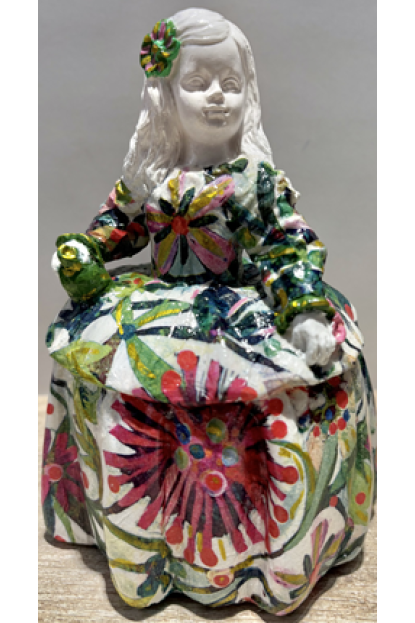 Figura Menina Margarita 15cm echa de escayola y decorada con Decoupage y Pintura Hecha a Mano. 