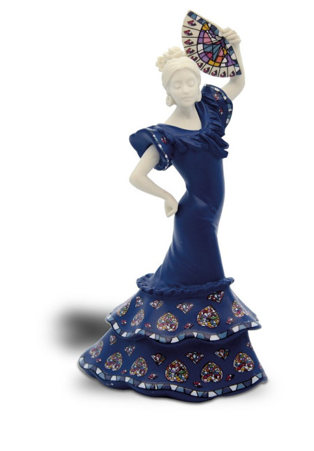 Figura decorativa original de la marca Nadal, Sevillana con abanico de color azul