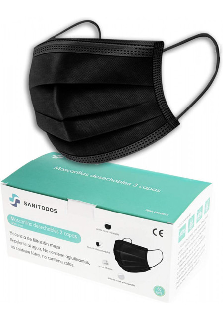 Mascarilla Higiénica desechables 3 capas. 1 Unidad En los Colores Blanco y Negro 