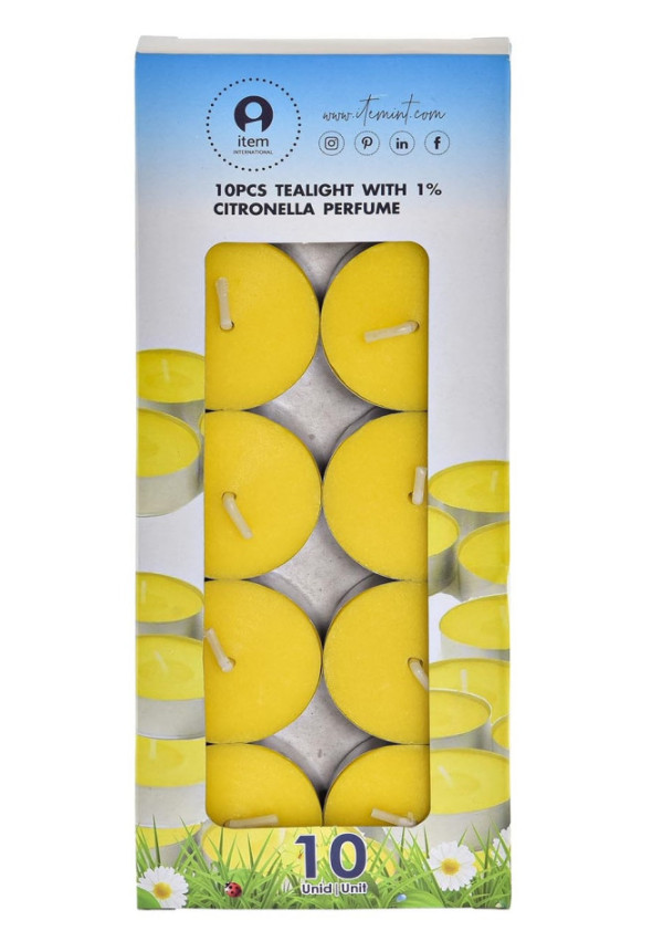 VELA SET 10 CERA METAL 4X4X1 ANTIMOSQUITO AMARILLO