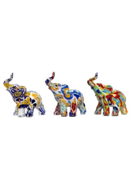 ELEFANTE ARABICO RESINA COLORES EXTRA GRANDE, 16 X 7 X 17.5 CM   