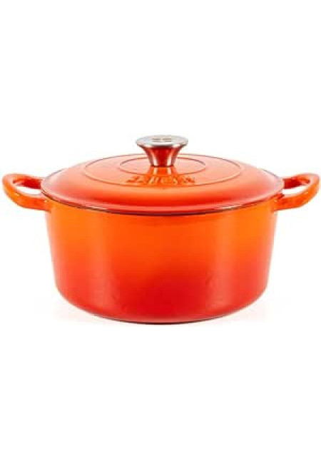 Cocotte Hierro Fundido Esmaltado Naranja. Cocotte Redonda 26x12 CM - 4,8 L. Olla Elegante, Resistente, Especial para Inducción y Apta para todos tipo de Cocina
