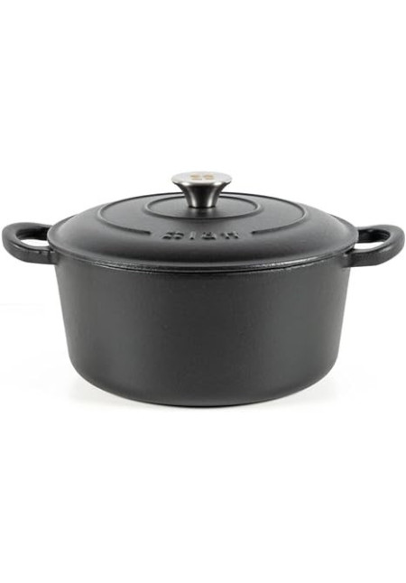 Cocotte Hierro Fundido Esmaltado Negra. Cocotte Redonda 26x12 CM - 4,8 L. Olla Elegante, Resistente, Especial para Inducción y Apta para todos tipo de Cocina