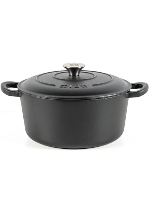 Cocotte Hierro Fundido Esmaltado Negra. Cocotte Redonda 26x12 CM - 4,8 L. Olla Elegante, Resistente, Especial para Inducción y Apta para todos tipo de Cocina
