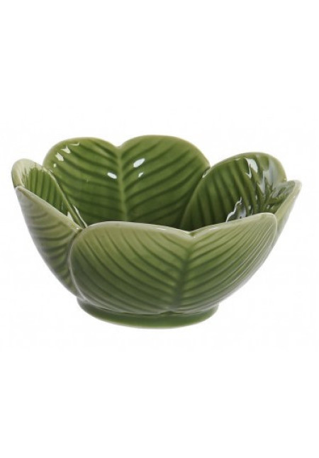 CENTRO MESA PORCELANA 13x7 cm,4 HOJAS VERDE