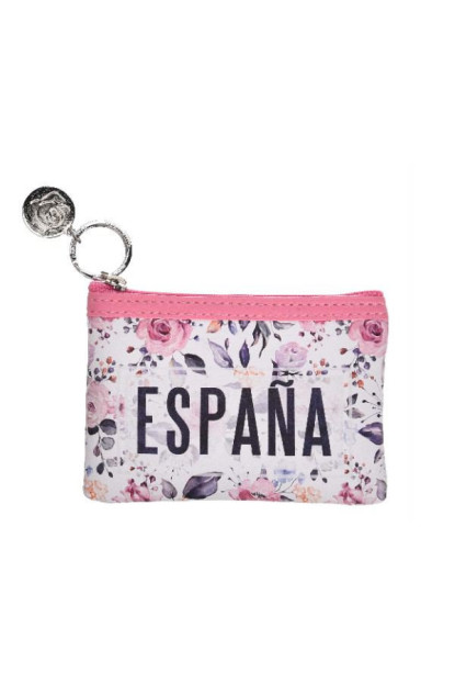 Monedero rectangular España rosas-blanco