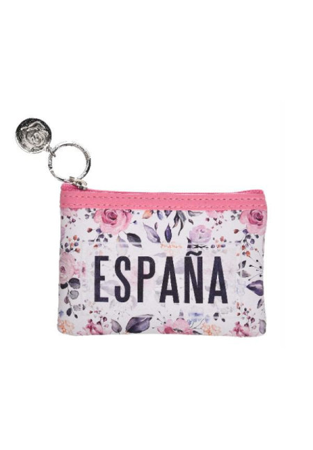 Monedero rectangular España rosas-blanco