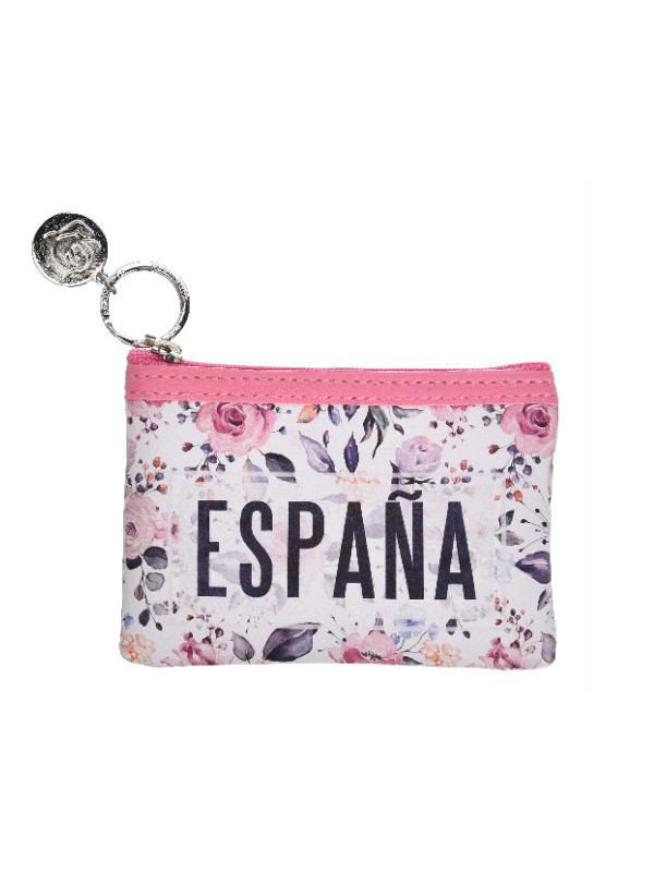 Monedero rectangular España rosas-blanco