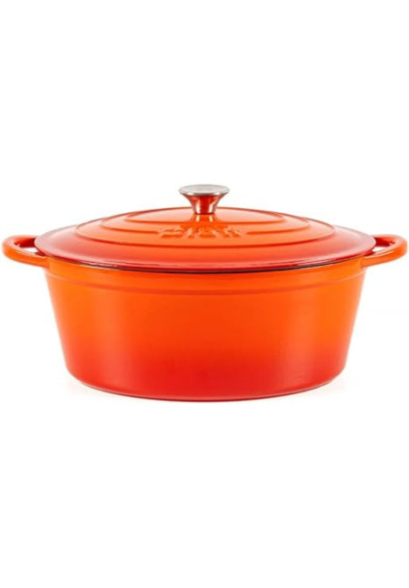Cocotte Hierro Fundido Esmaltado Naranja. Olla Ovalada 29x21x11 CM - 3,85 L. Elegante, Resistente, Especial para Inducción y Apta para todos tipo de Cocina