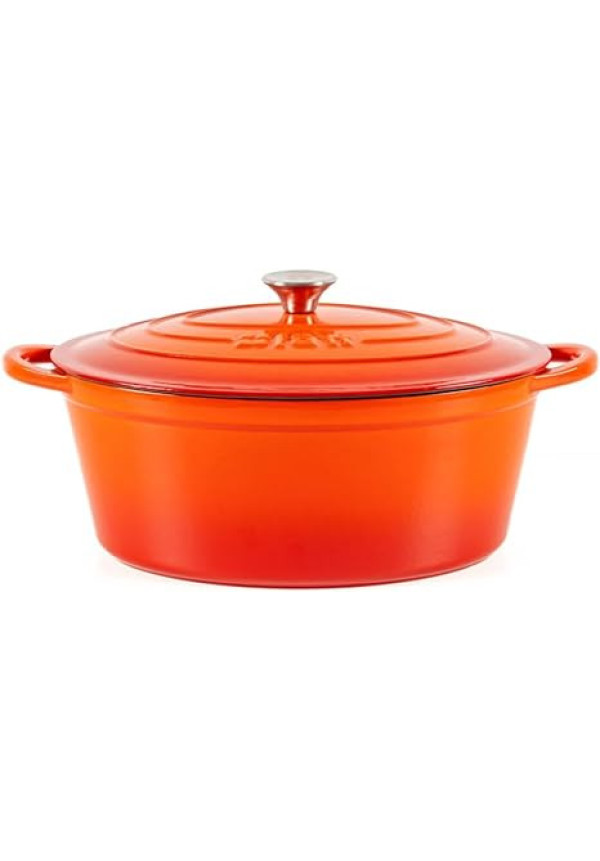 Cocotte Hierro Fundido Esmaltado Naranja. Olla Ovalada 29x21x11 CM - 3,85 L. Elegante, Resistente, Especial para Inducción y Apta para todos tipo de Cocina