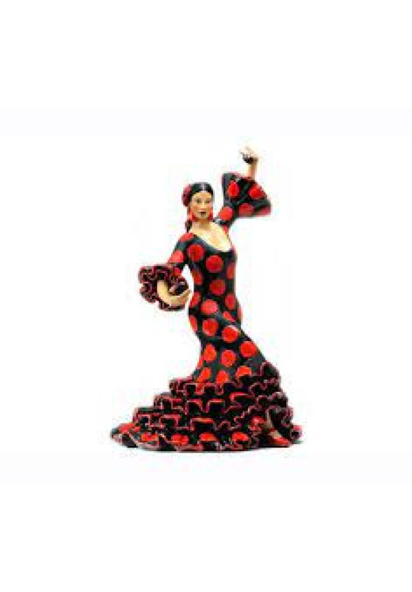 Figura Flamenca Vestido Negro con Lunares Rojos.